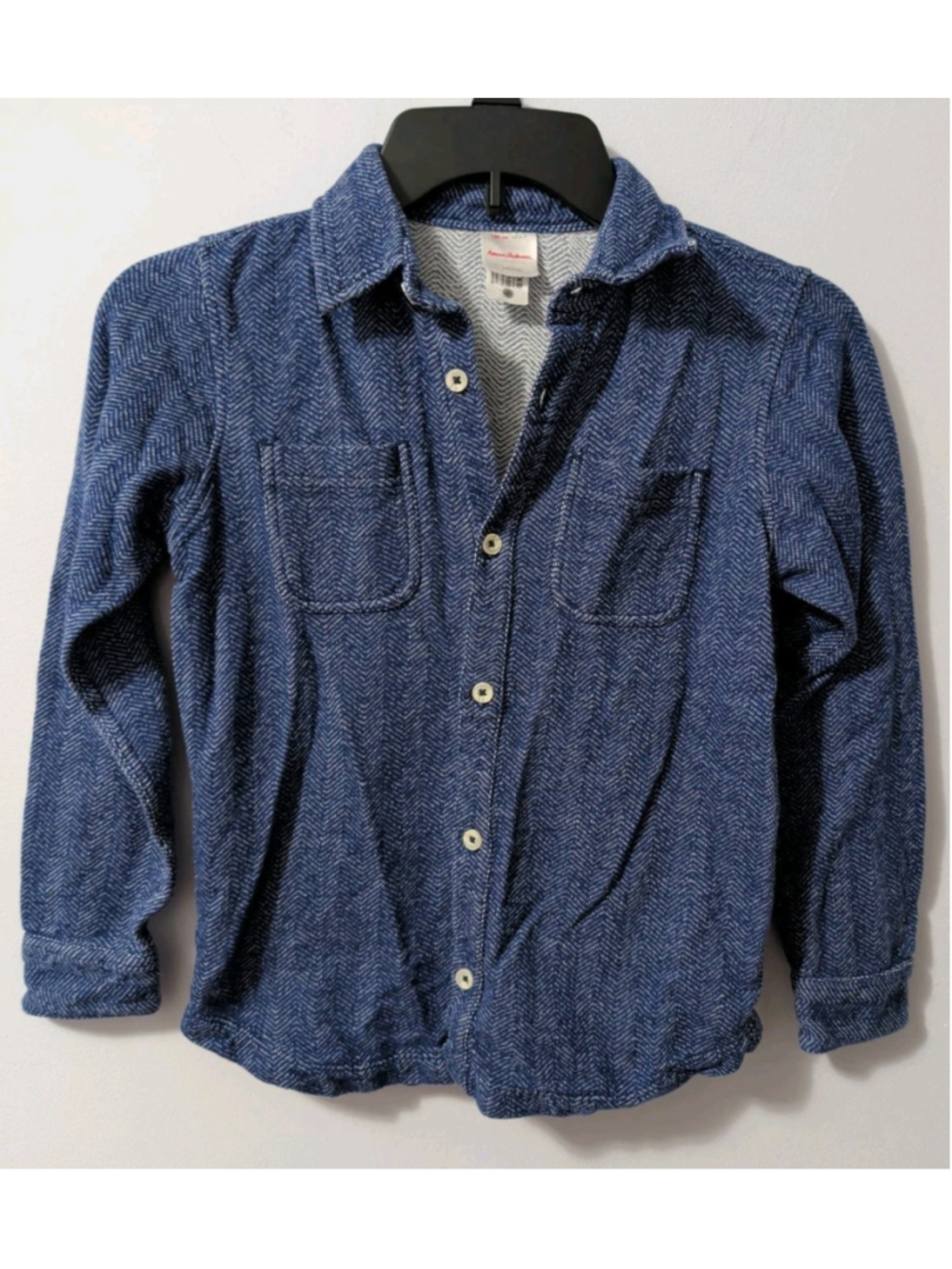 Hannah Anderson Kids Blue Button Down Warm Herringbone Pattern Top Size 6-7